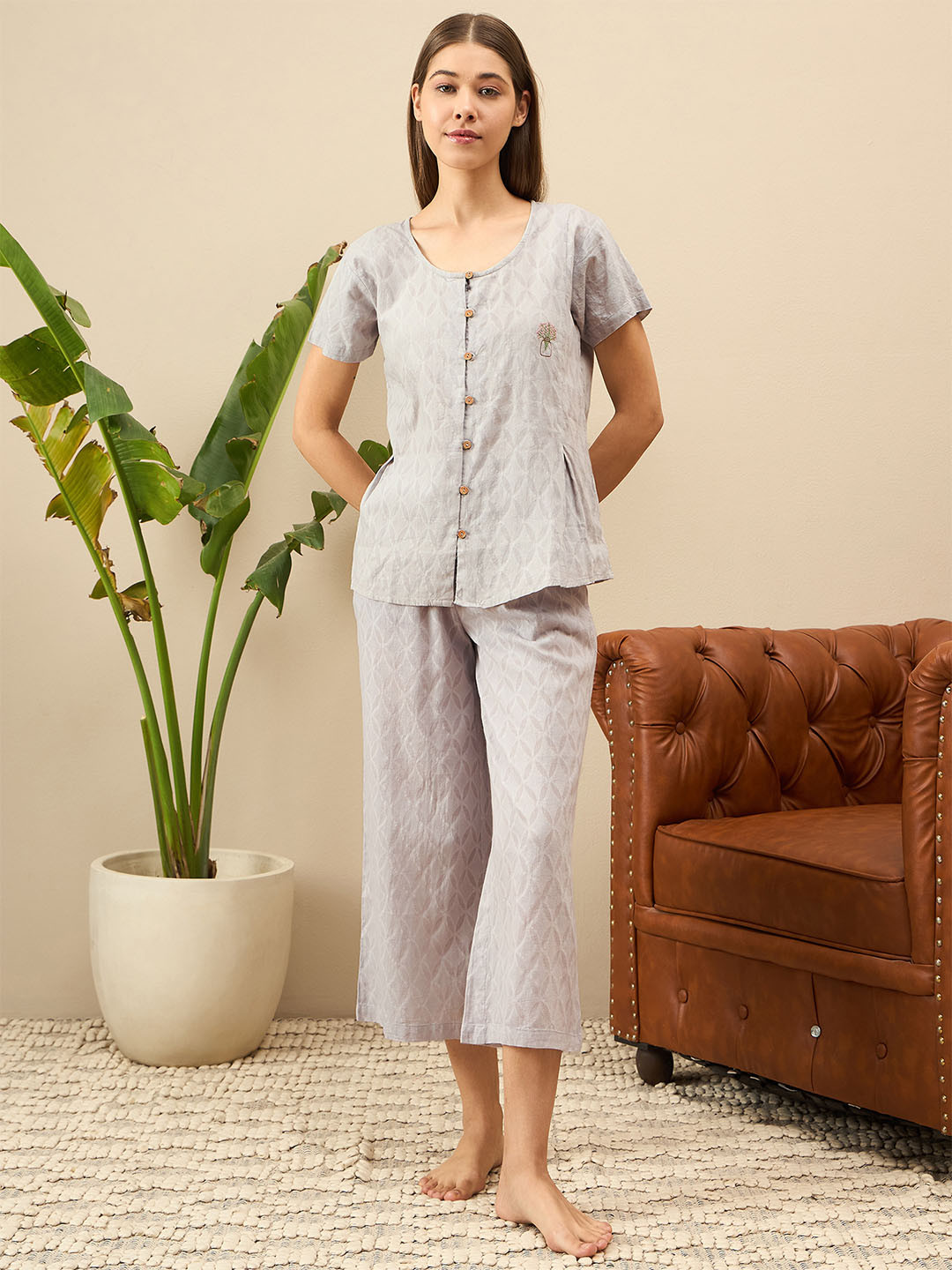 July Women Grey Printed Night suit