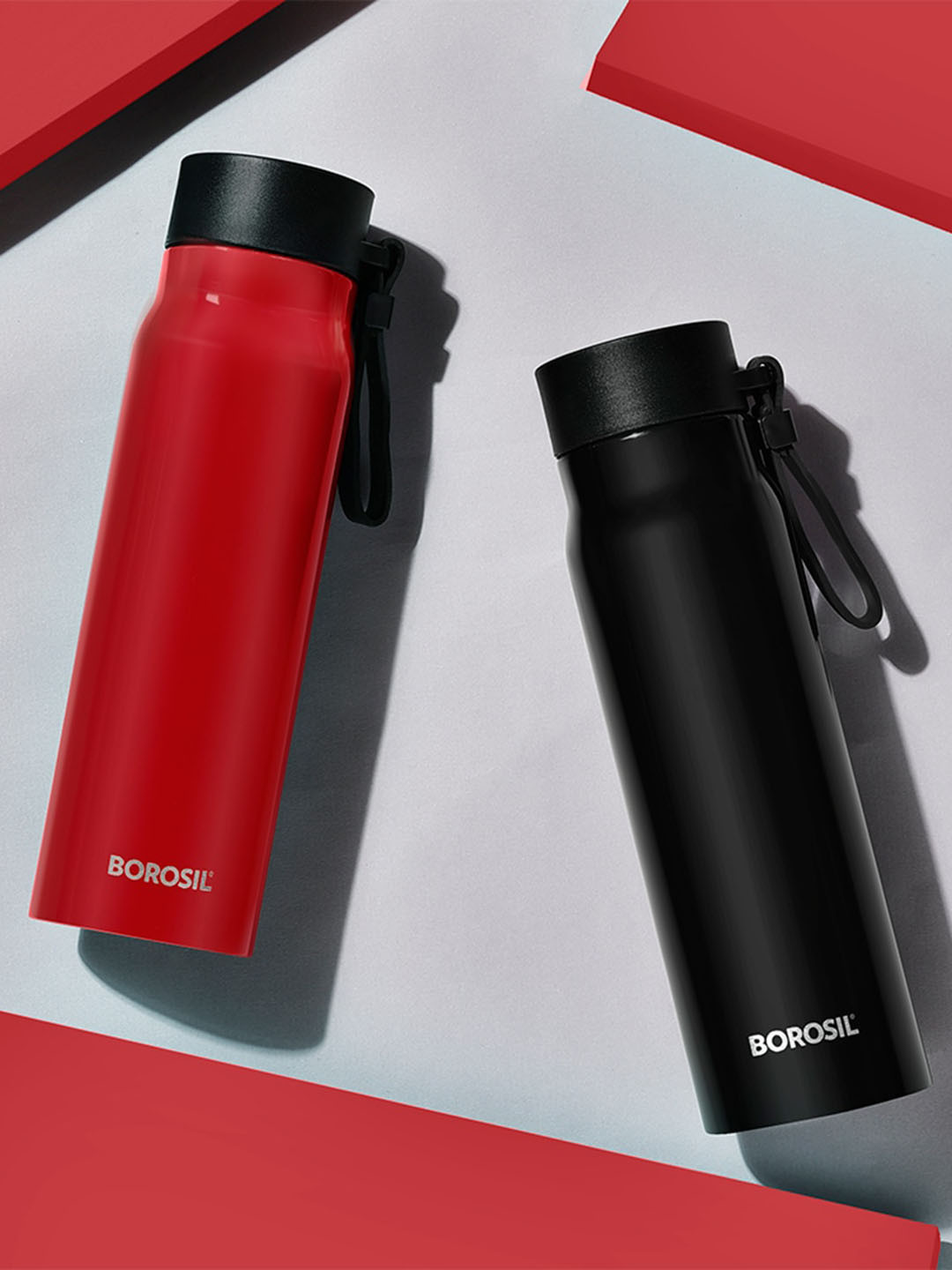 BOROSIL Hydra Bliss Red Solid Stainless Steel Double Wall Vacuum Flask - 500ml