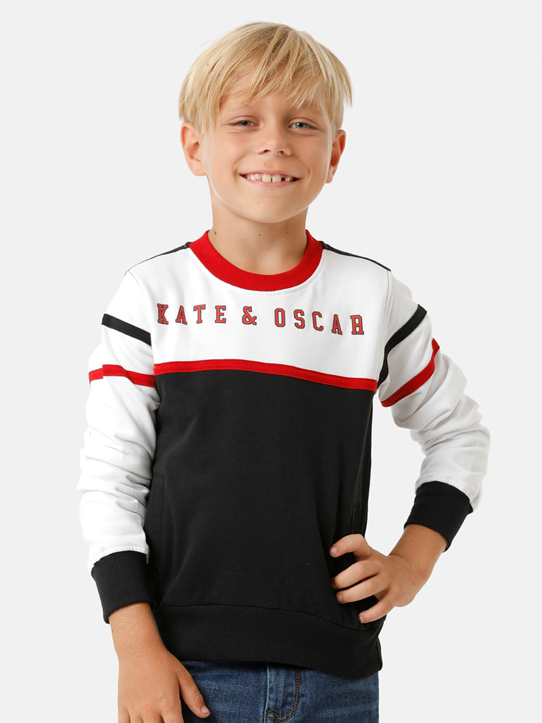 KATE & OSCAR Boys Colourblocked Round Neck Fleece Pullover Sweatshirt