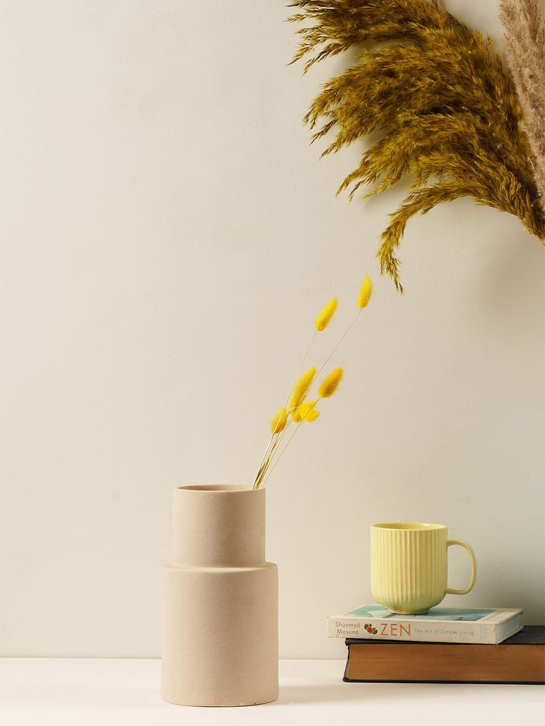 PUREZENTO Pure Home & Living Beige Solid Ceramic Flower Vase