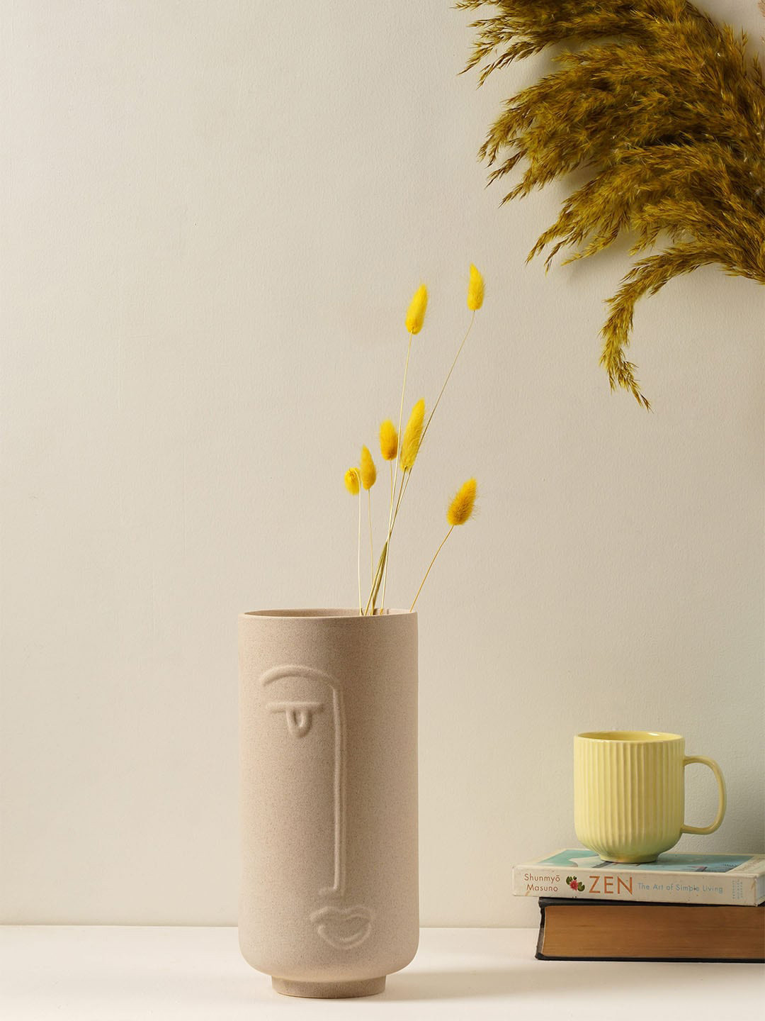 PUREZENTO Pure Home & Living Beige Solid Ceramic Flower Vase