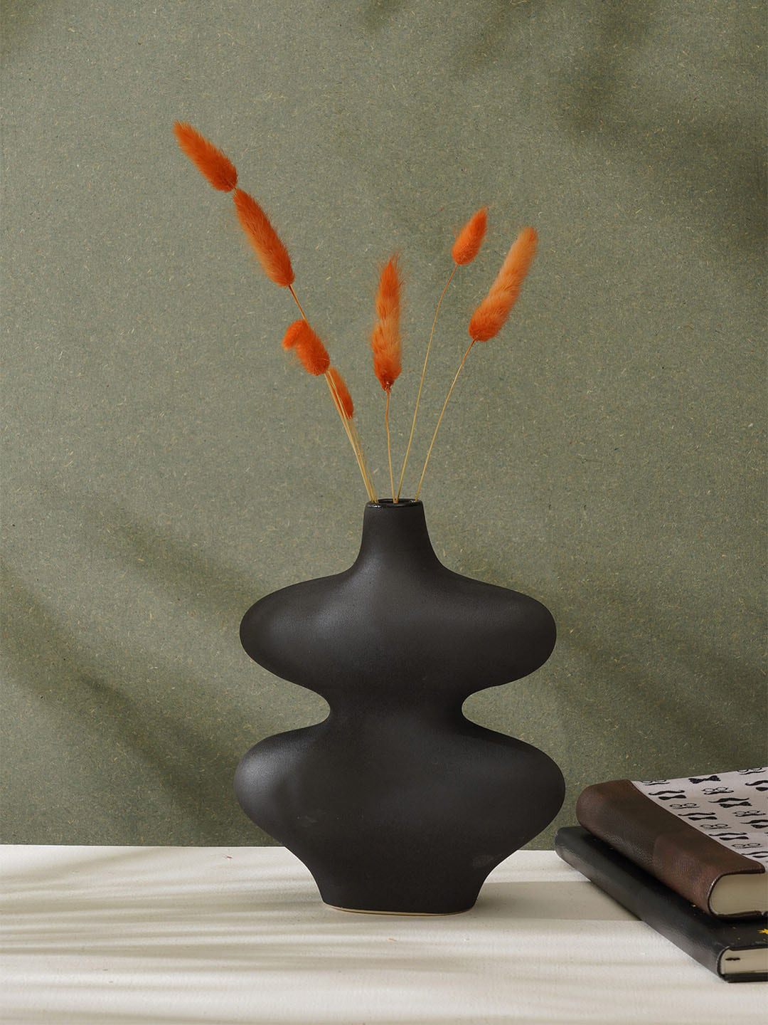 PUREZENTO Black Ceramic Flower Vase