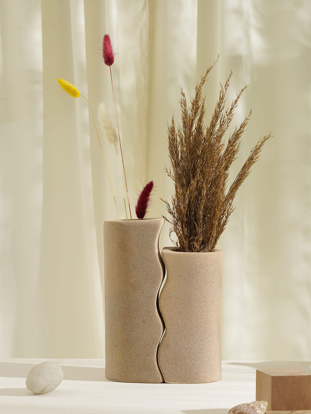PUREZENTO Beige 2 Pieces Ceramic Flower Vase Vases