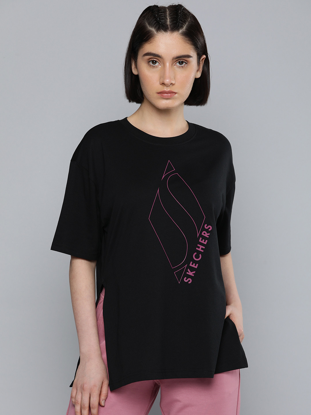 Skechers Printed Drop-Shoulder Sleeves Lounge T-shirts