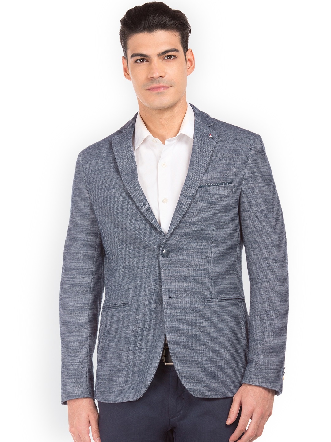 Arrow Sport Men Blue Self Design Single Breasted Slim Fit Formal Blazer