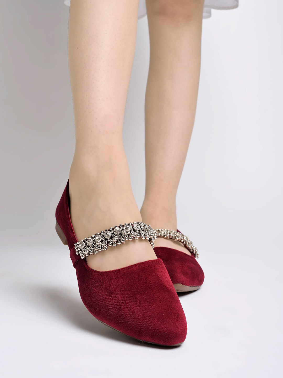 Shoetopia Embellished Suede Round Toe Mary Jane