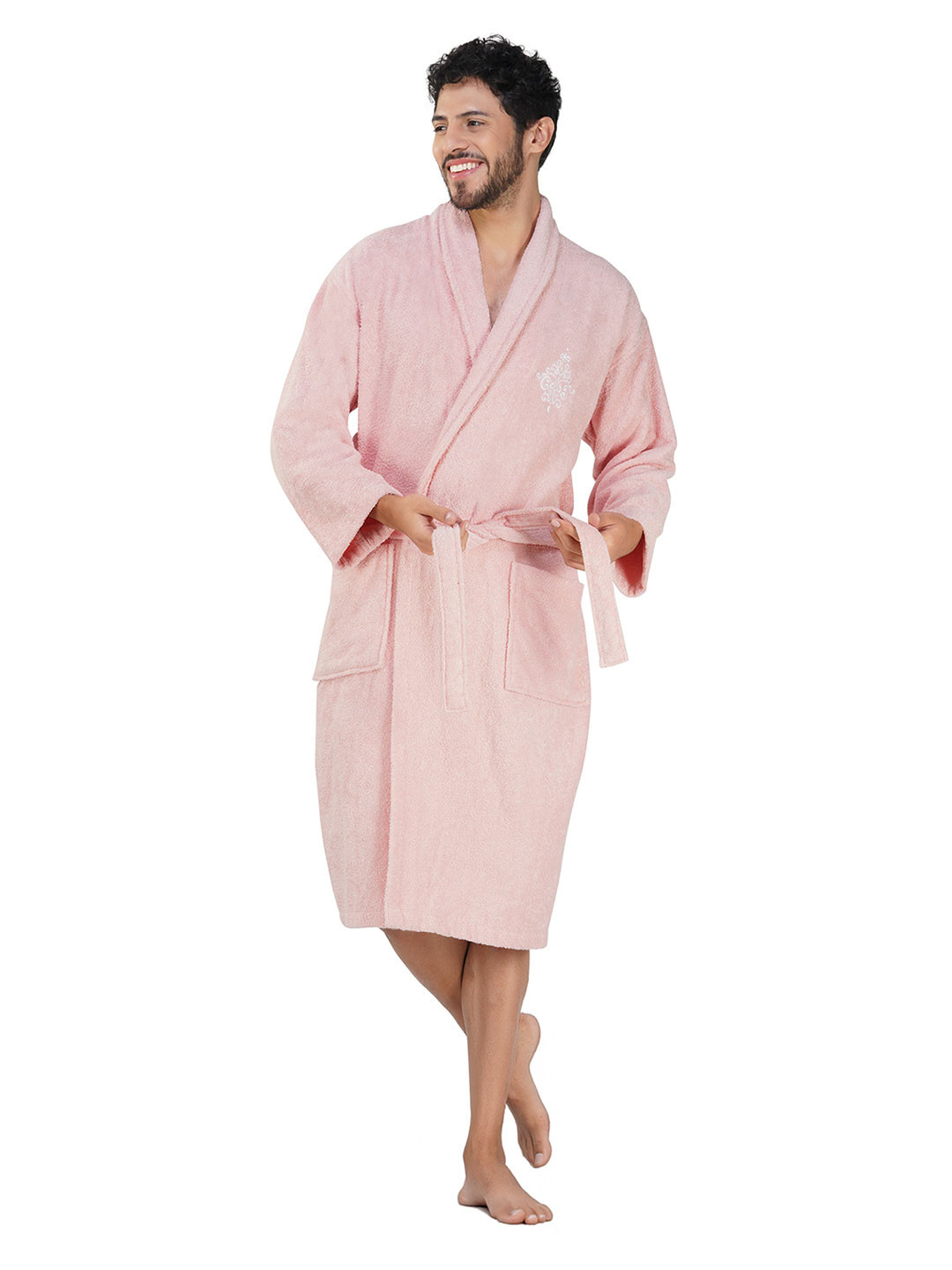 RANGOLI Royal Pink Organic Bamboo Drawstring Knee Length Bath Robe with Pair Slipper-XL
