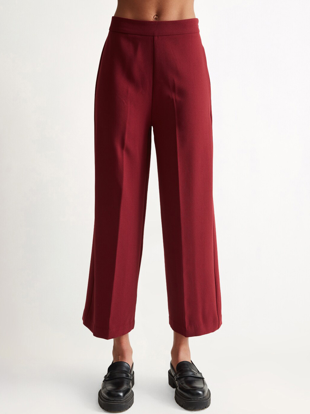 COVER STORY Women Maroon Mid-Rise Cropped Parallel Trousers