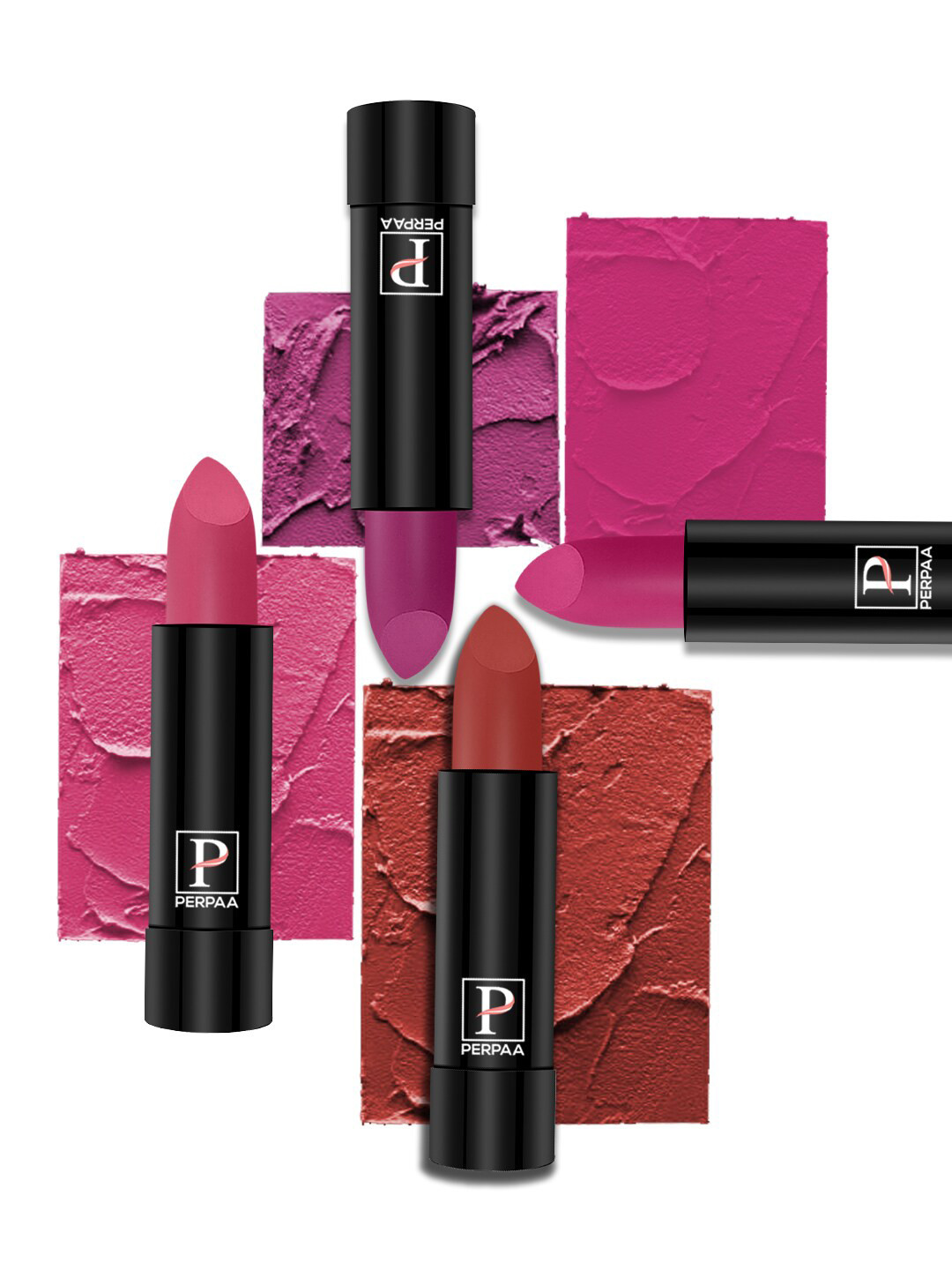 PERPAA Set Of 4 Creamy Matte Bullet Lipstick - 3.5g Each - 55-58-60-71
