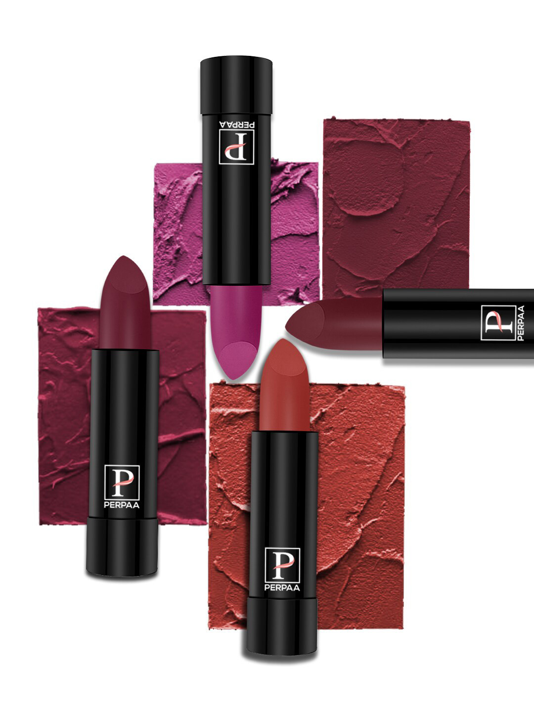PERPAA Set Of 4 Creamy Matte Bullet Lipstick - 3.5g Each - 52-55-58-95