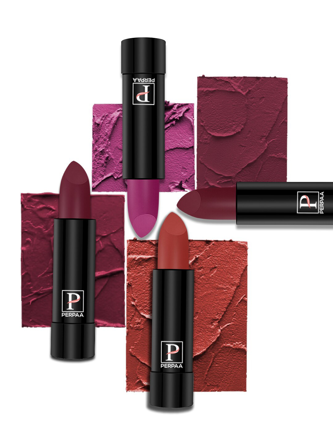 PERPAA Set Of 4 Matte Lipstick Cherry Top 52-Red Castle 55-Rose Garden 58-Maroon Magic96