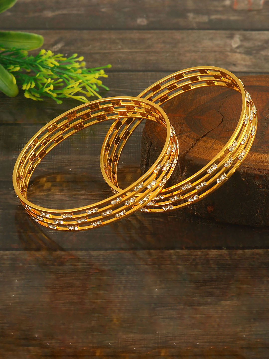 Jewar Mandi Set Of 2 Gold-Plated AD & CZ Studded Bangles