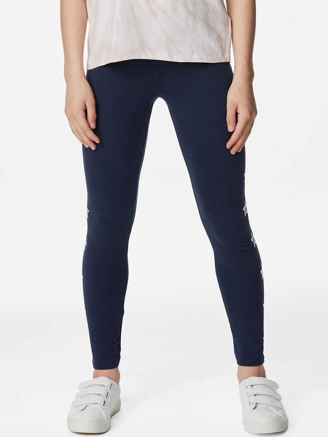 Marks & Spencer Girls Printed Foil Star Printed Ankle-Length Leggings