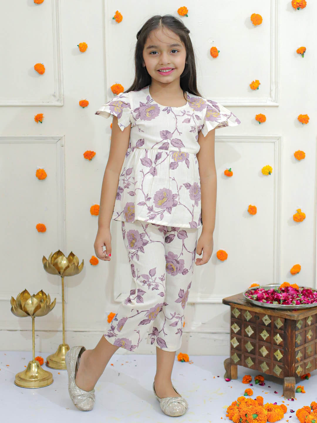 Ka-mee Girls Printed Pure Cotton Top With Palazzos