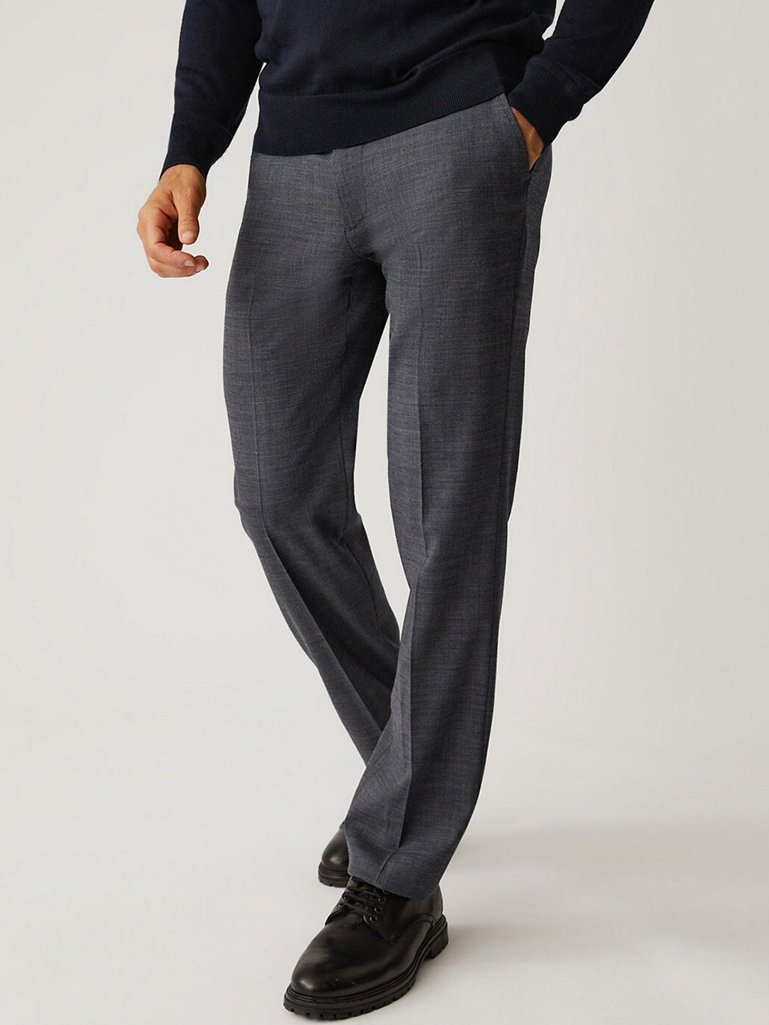 Marks & Spencer Men Mid-Rise Wool Trousers
