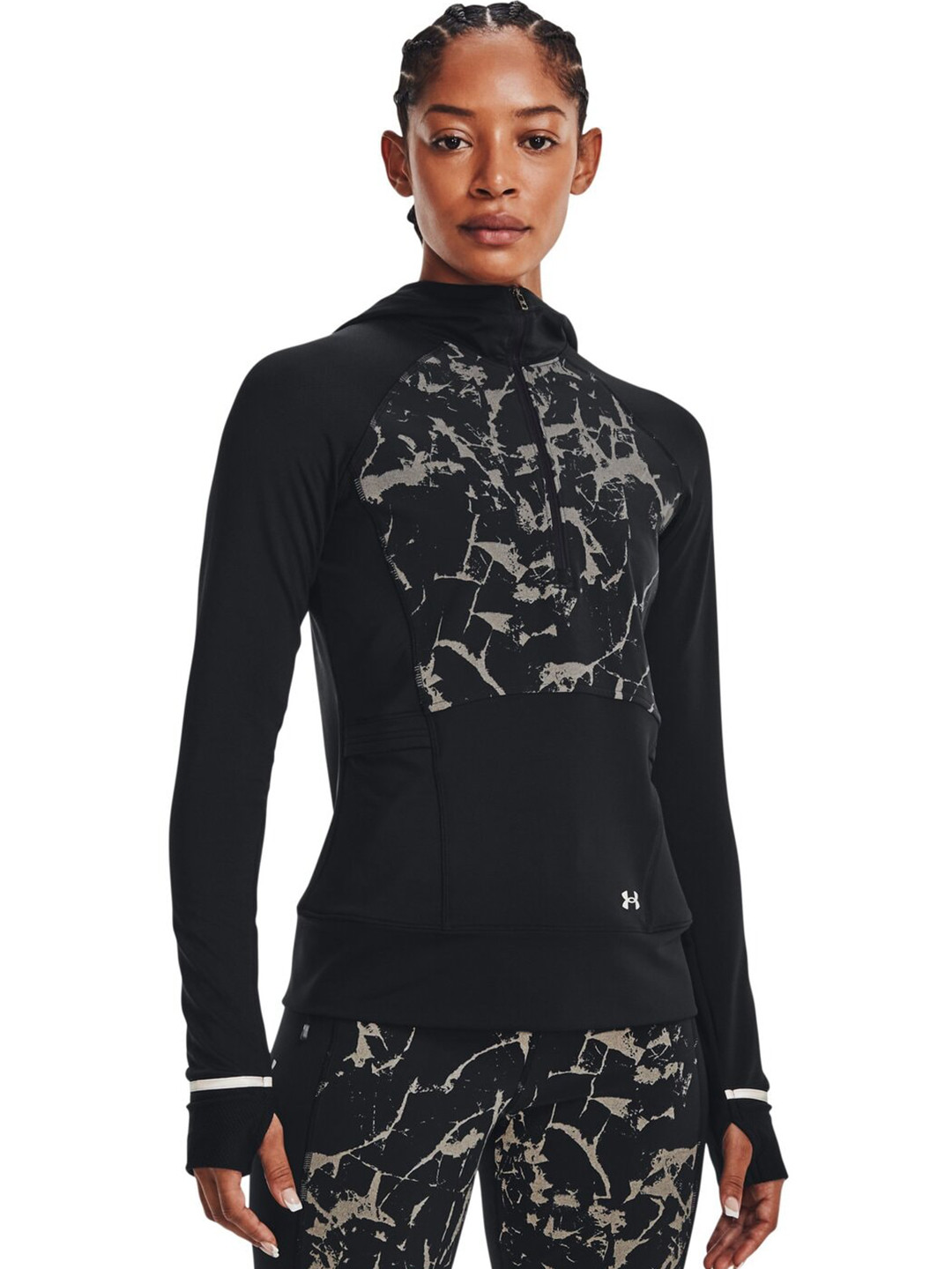 UNDER ARMOUR Abstract Printed Outrun the Cold Hooded Half Zip Sweatshirts