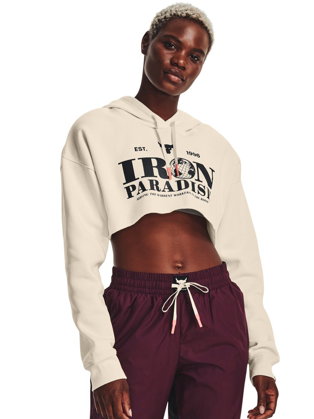 UNDER ARMOUR UA Project Rock Print Hooded  Crop Top