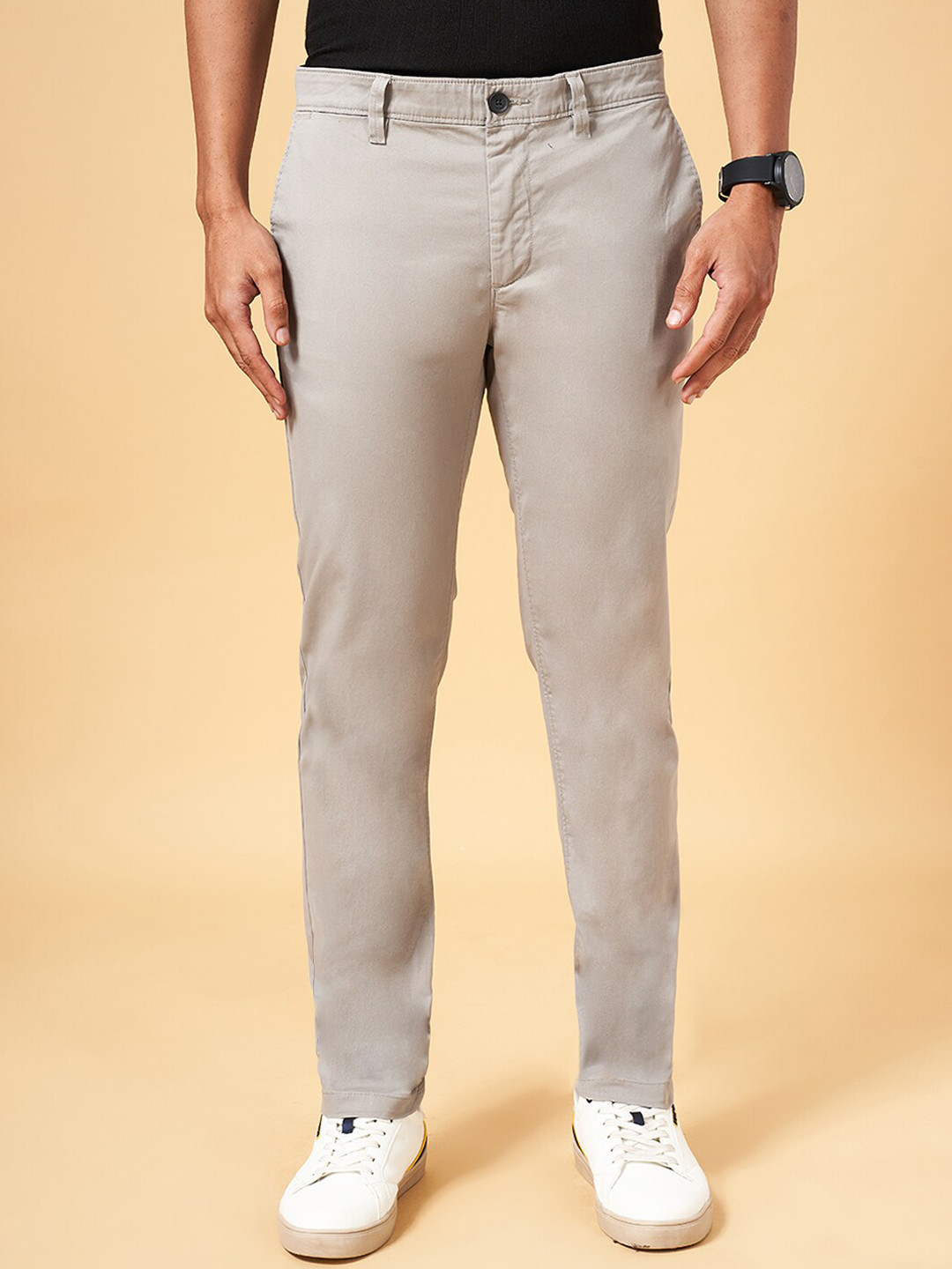 BYFORD by Pantaloons Men Slim Fit Low-Rise Plain Cotton Regular Trousers