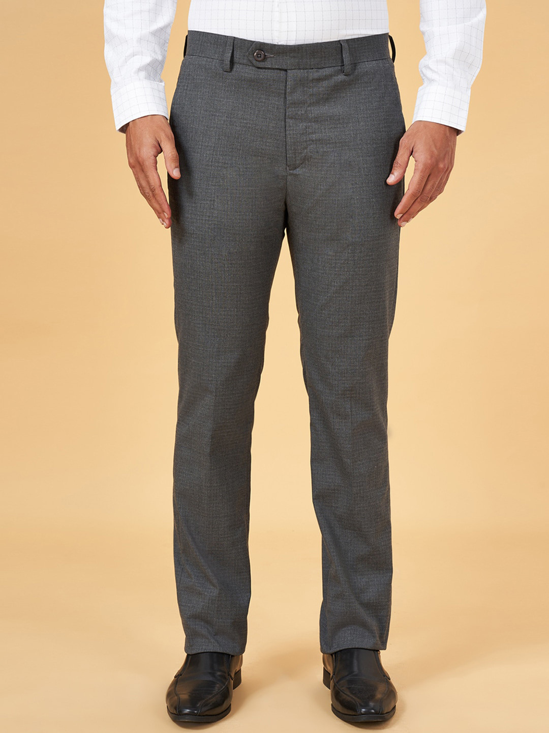 BYFORD by Pantaloons Men Textured Slim Fit Low-Rise Plain Formal Trousers