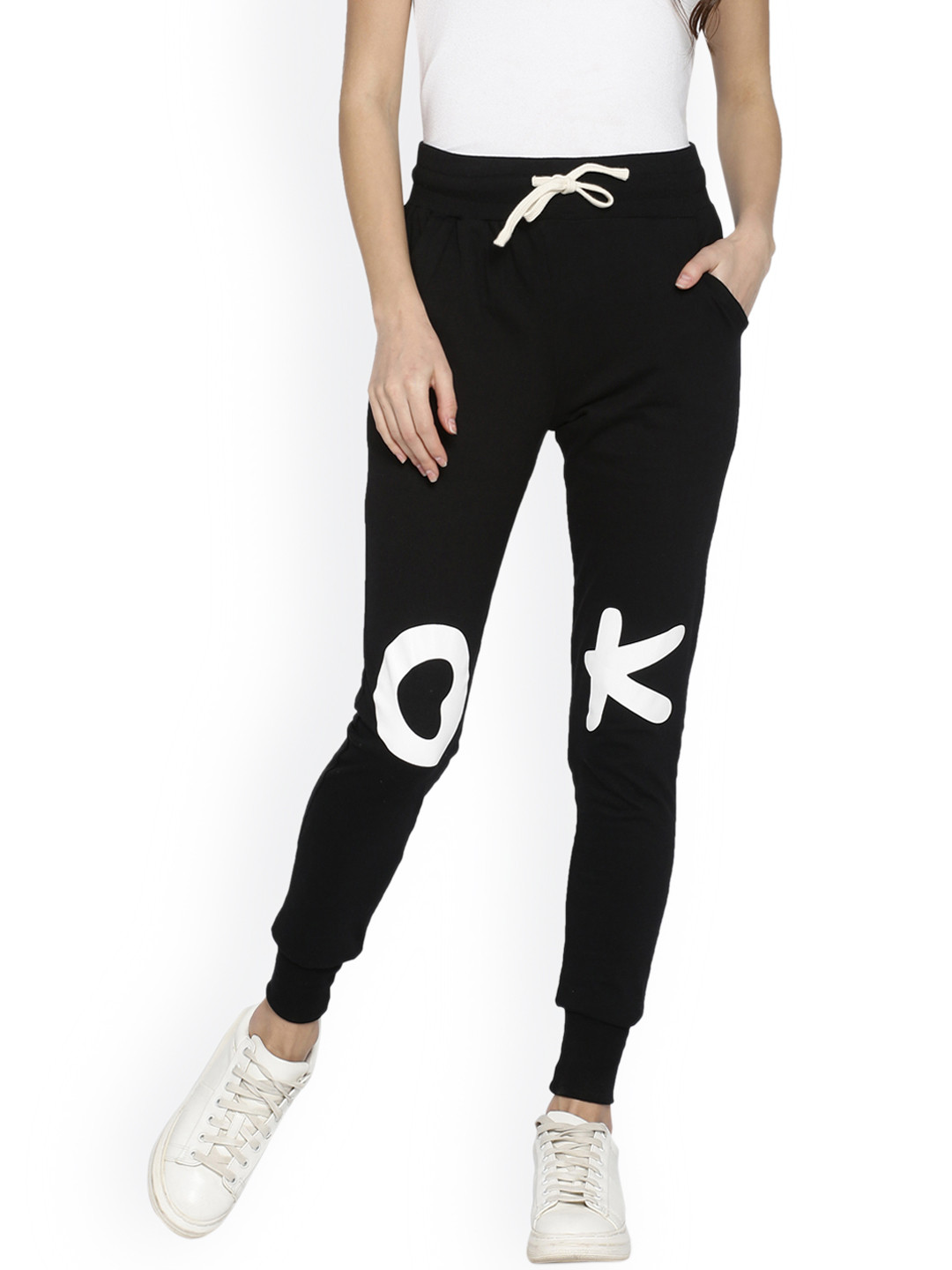 Campus Sutra Black Joggers With Printed Detail