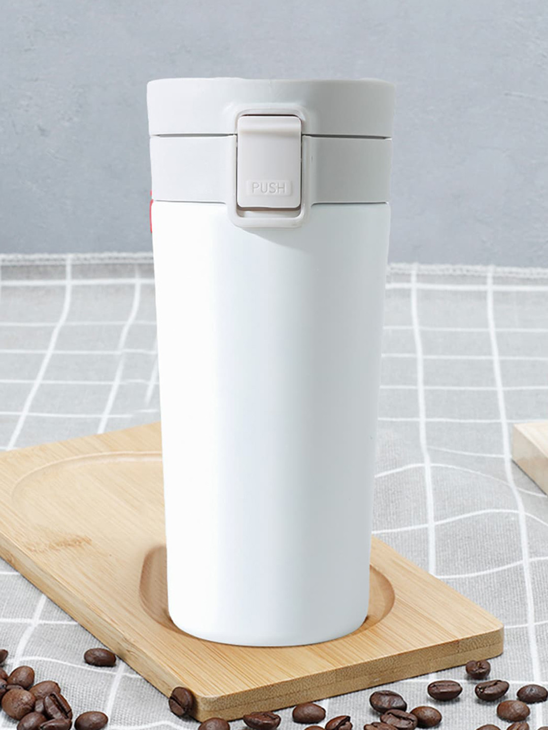 Kuber Industries Hand Glazed Studio Pottery White Stainless Steel Dishwasher Safe Mug-380ml