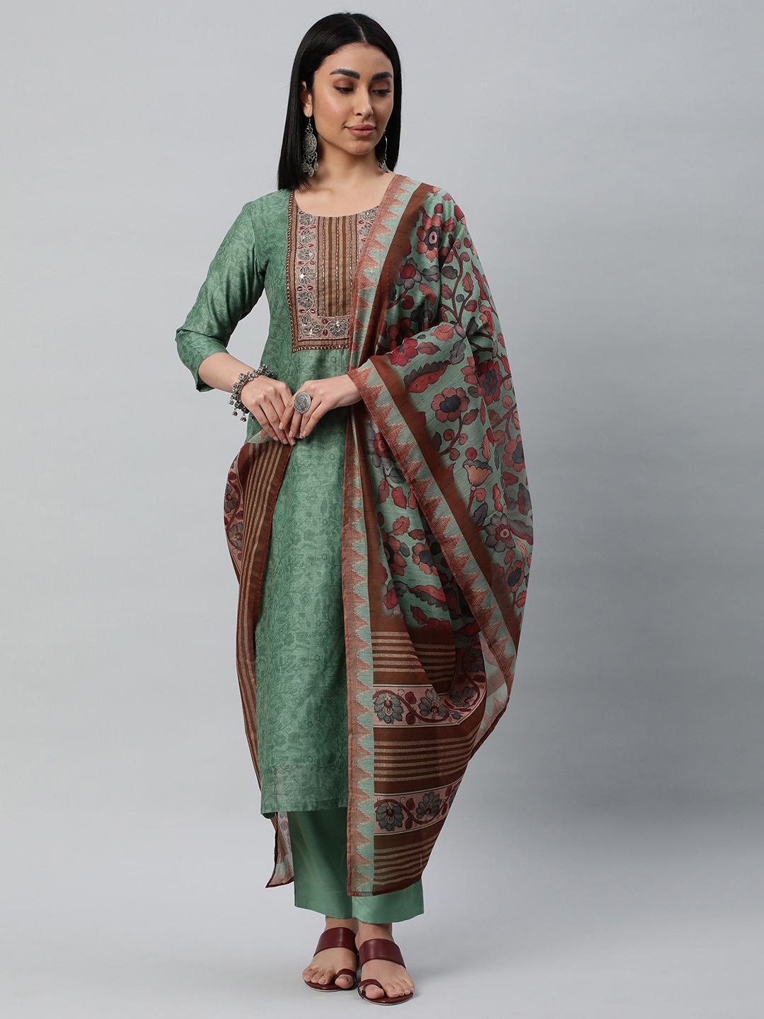 KAMI KUBI Floral Printed Mirror Work Unstitched Dress Material - Dress Material for Women 25294204 | Myntra