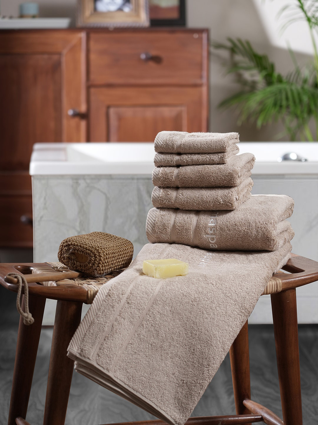 MASPAR Amor Beige 6 Pieces Pile Ultra-Soft 600 GSM Towel Set