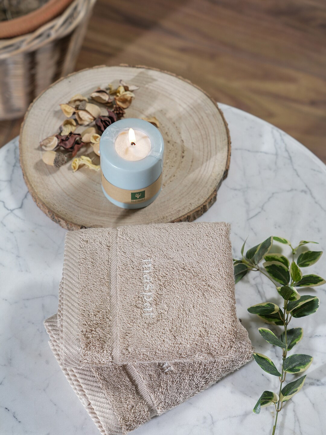 MASPAR Amor Beige 2 Pieces Pile Ultra-Soft 600 GSM Hand Towel Set