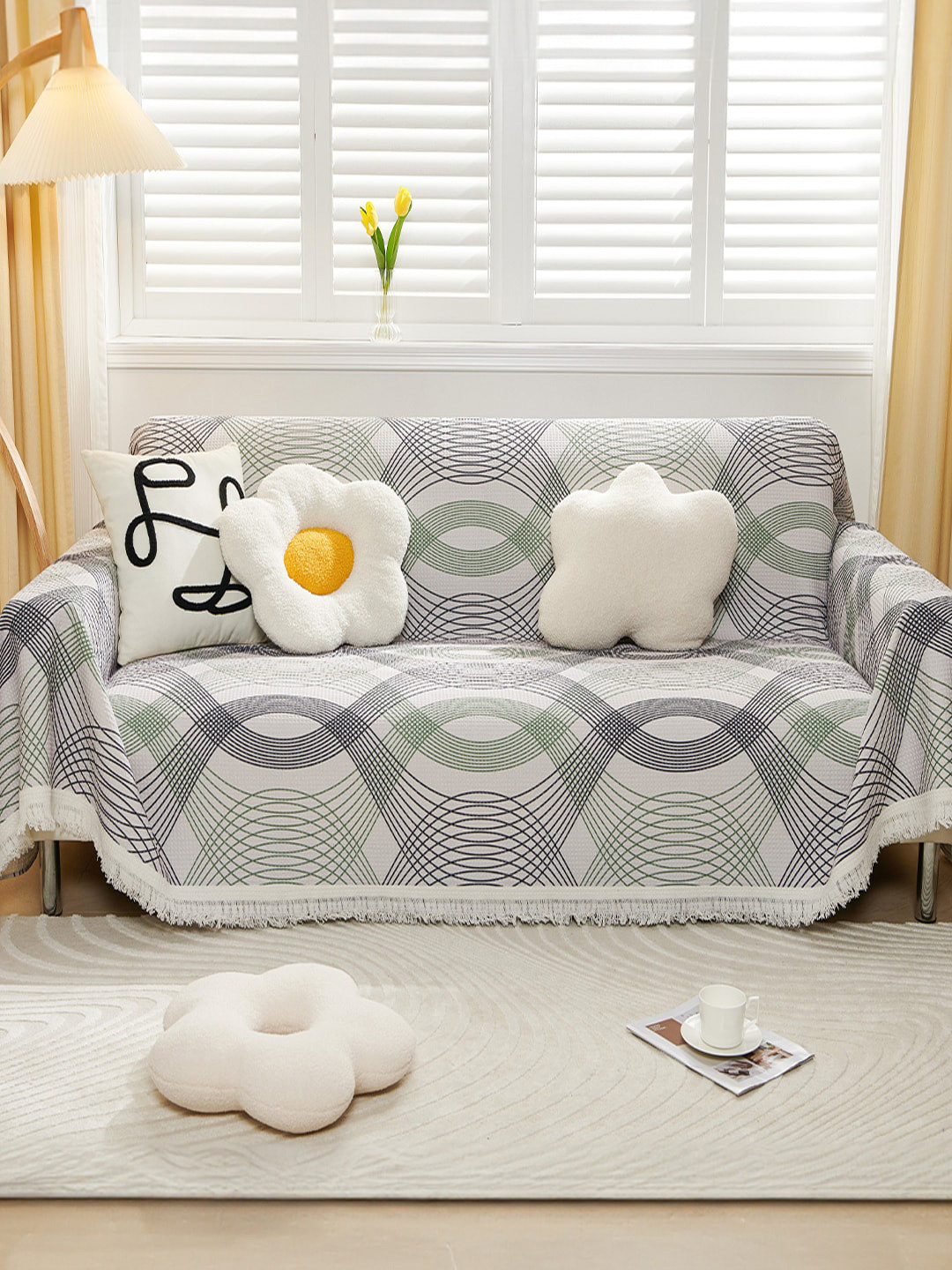 Kuber Industries White & Black Printed Cotton Sofa Throw
