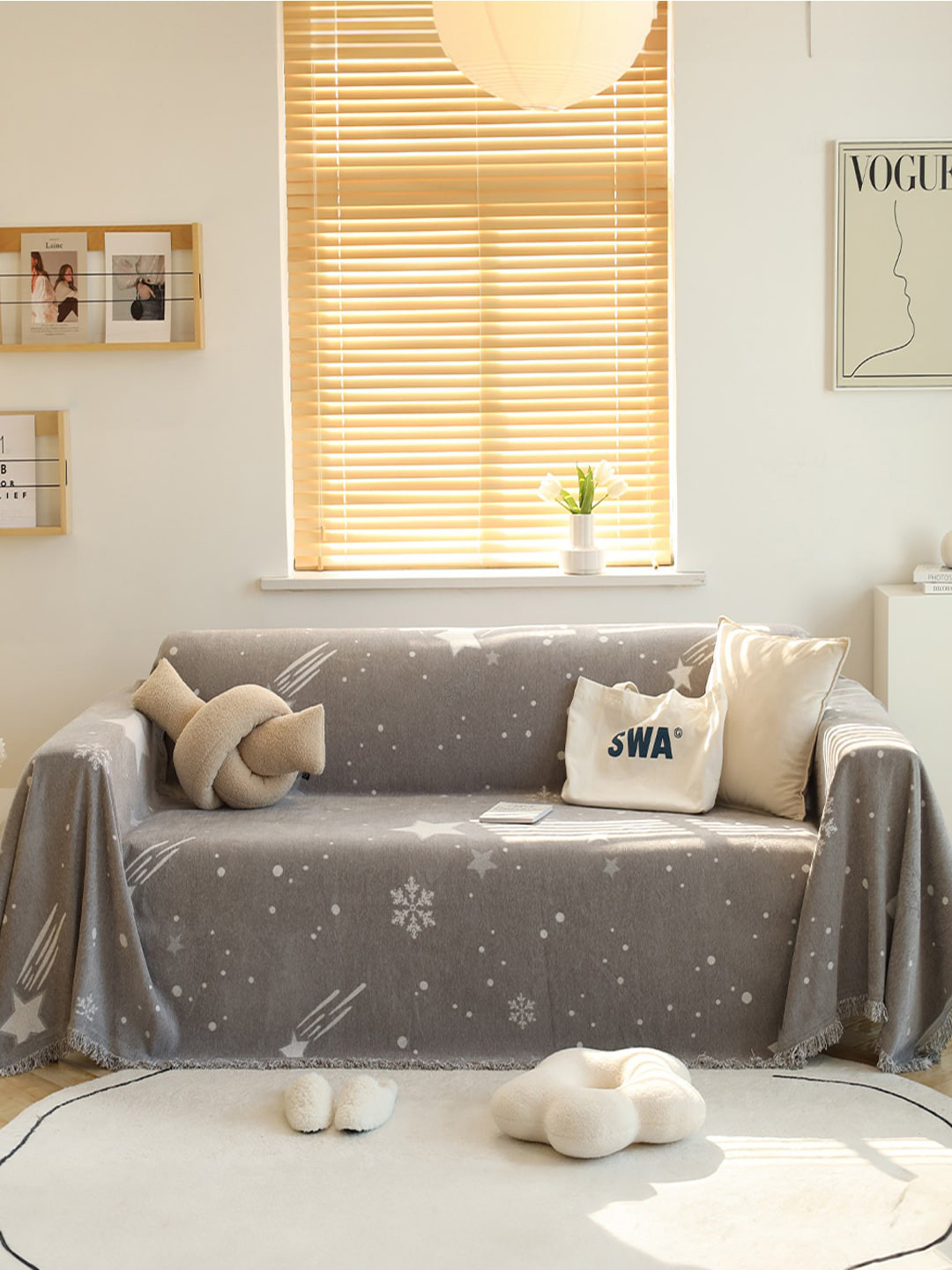Kuber Industries Grey Printed Sofa Throw