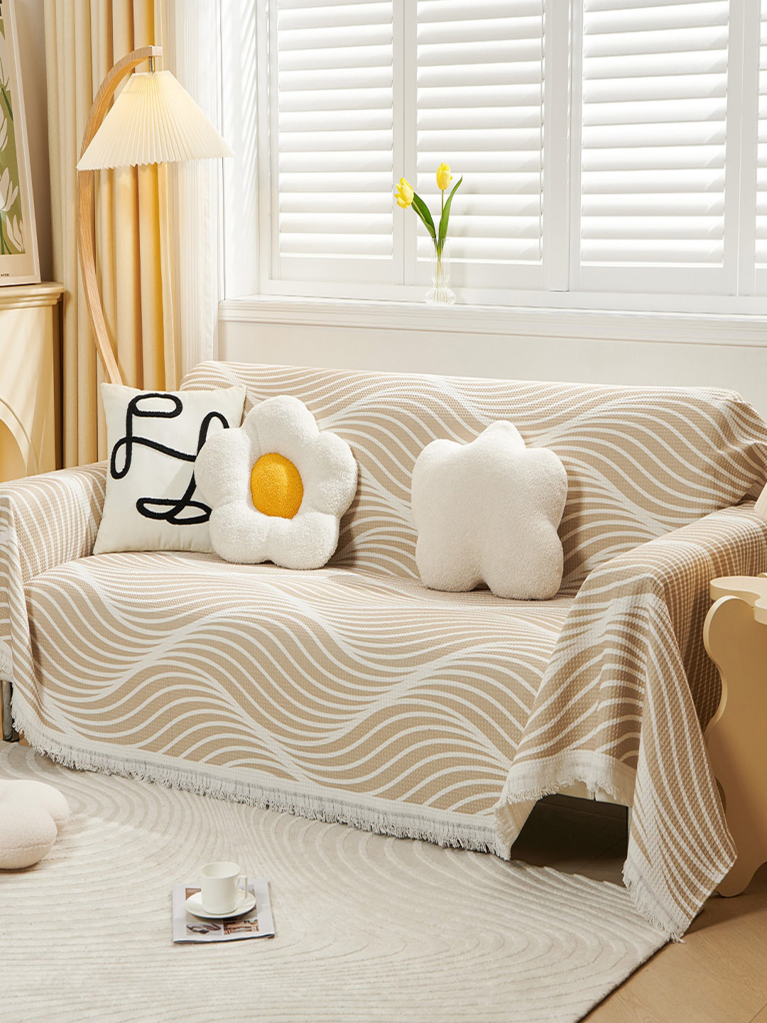 Kuber Industries Coffee Brown Striped Cotton Sofa Throw