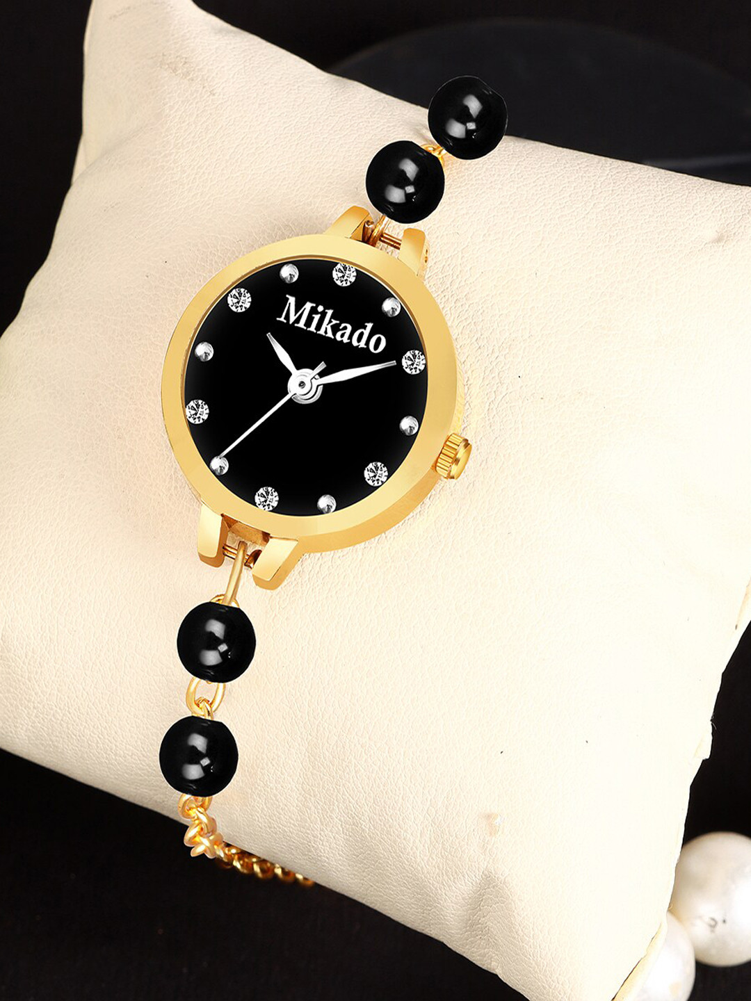 Mikado Women Embellished Dial & Stainless Steel Straps Analogue Watch-You Gold