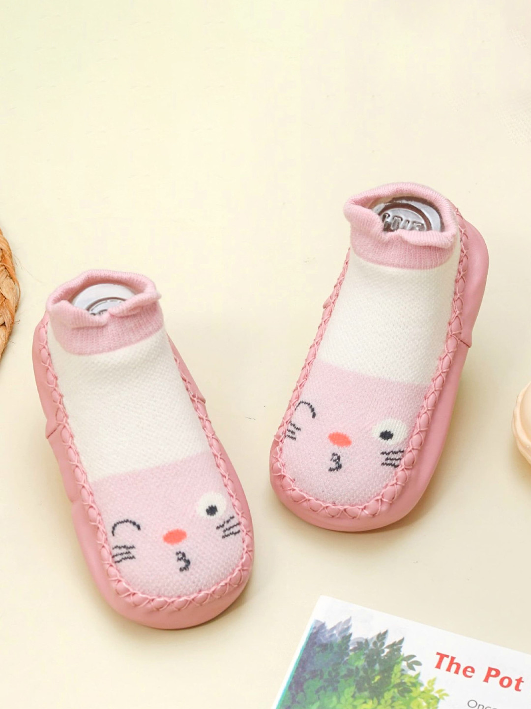 Yellow Bee Printed Cotton Ankle-Length Anti-Skid Socks