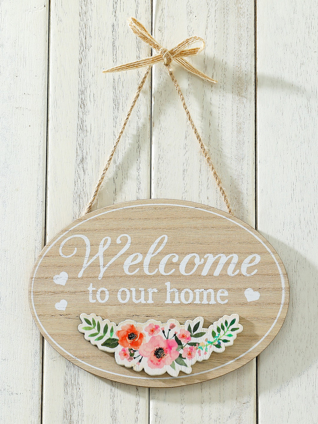 Kuber Industries Door Decor Panel Wood Floral Glossy Hanging Hall Signs and Plaques-7.7In