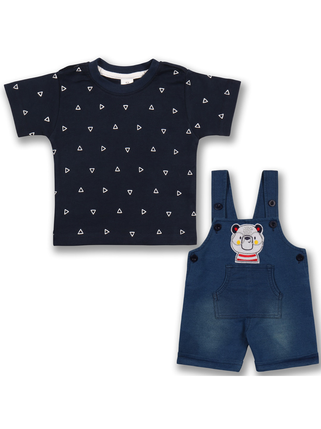 Wish Karo Boys Applique Cotton Dungaree With Geometric Printed T-Shirt