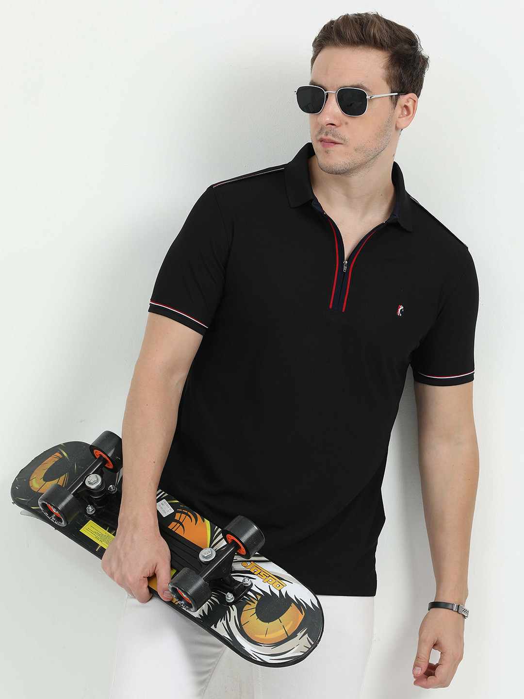 STELLERS Men Zipper Wrinkle Free Quick Dry Stretchable Polo Collar T-Shirt