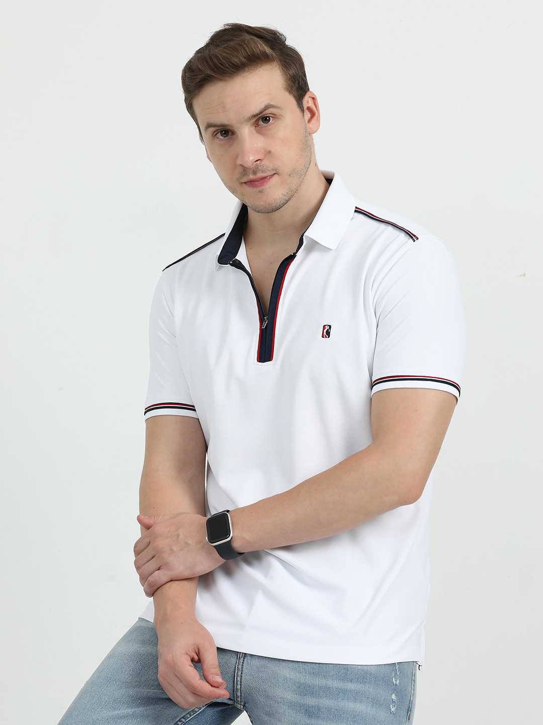STELLERS Men Zipper Wrinkle Free Quick Dry Stretchable Polo Collar T-Shirt