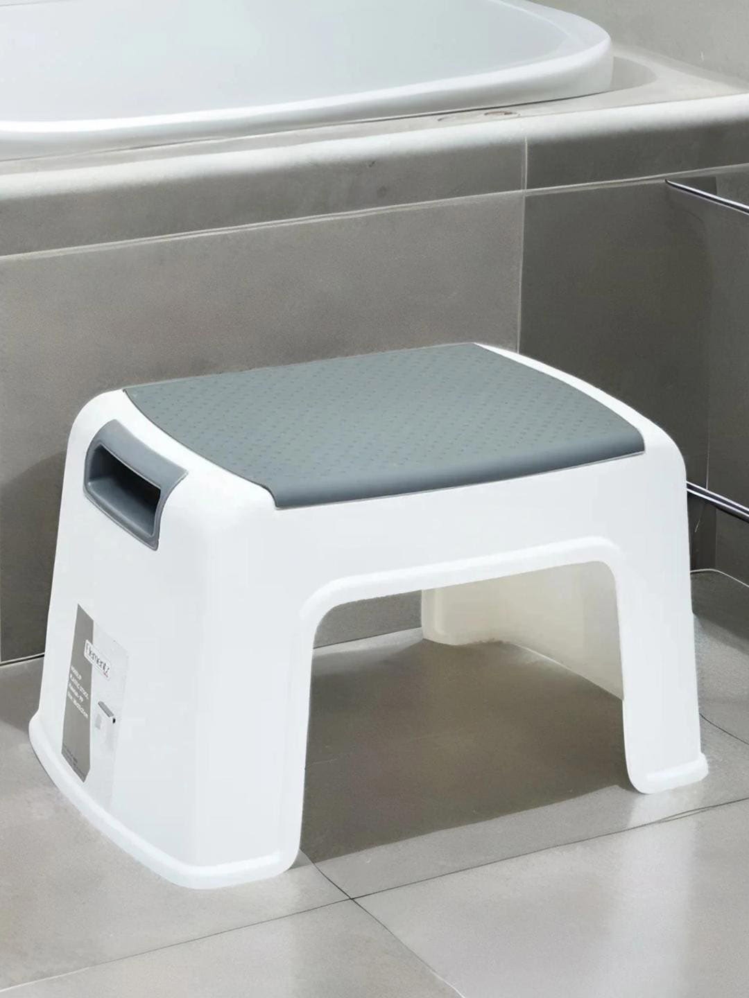 Buy Athome by Nilkamal White Grey Textured Rectangle Non Slip Plastic Stool Bathroom Accessories for Unisex 25299094 Myntra