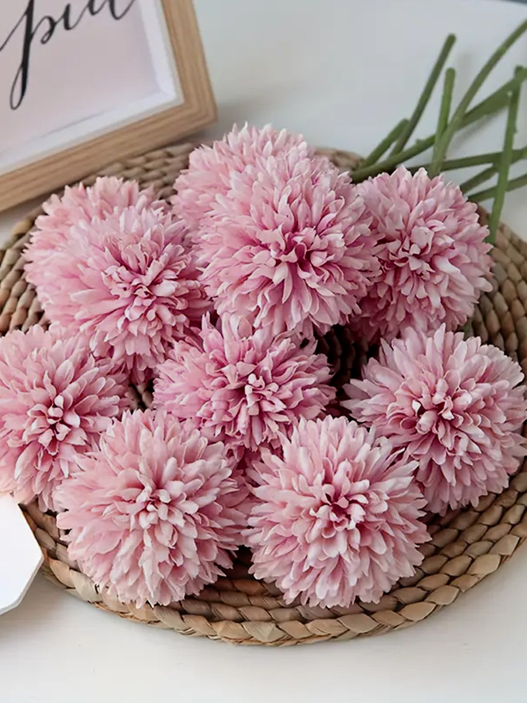 TIED RIBBONS Pink Pack of 6 Chrysanthemum Artificial Flowers and Plants without Pot