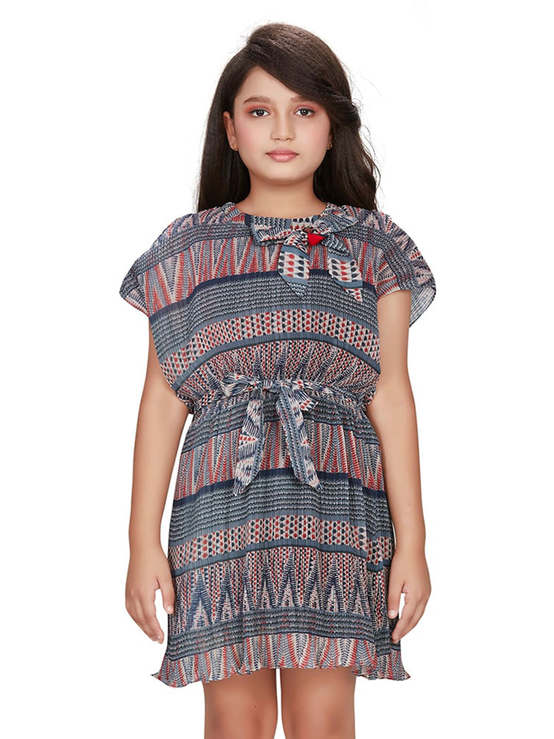 Peppermint Girls Tribal Printed Extended Sleeves Cotton Fit & Flare Dress