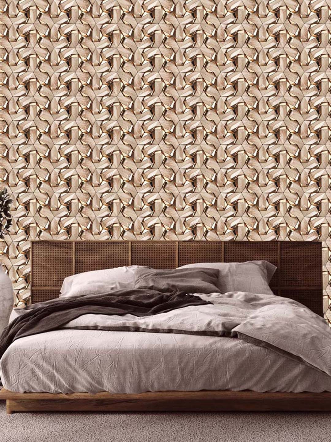 WallDaddy Brown Design Golden Fan Waterproof Self Adhesive Wallpaper
