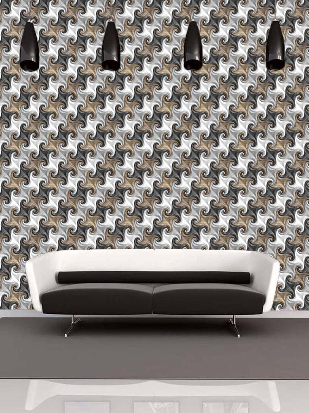 WallDaddy Brown Ninja Star Design Self Adhesive Wallpaper