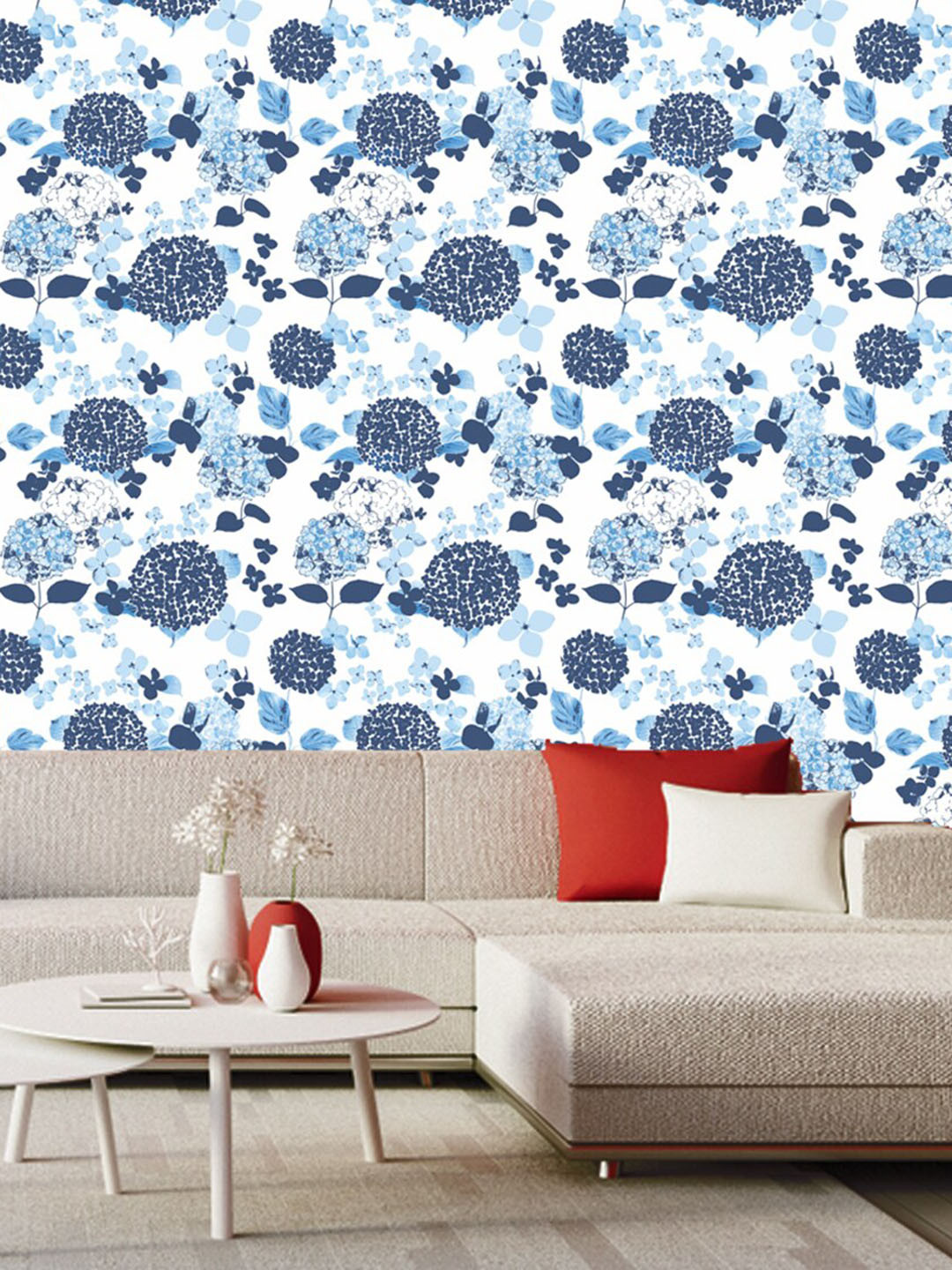 WallDaddy Blue & White Flower Leaf Design Self Adhesive Wallpaper For Wall