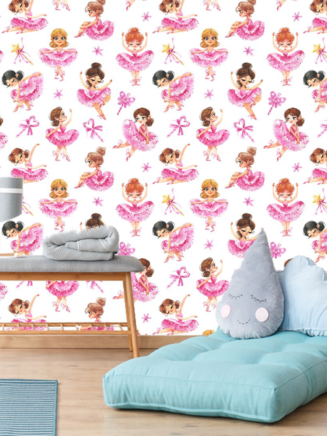 WallDaddy White & Pink Fairy Dance Design Self Adhesive Wallpaper For Wall