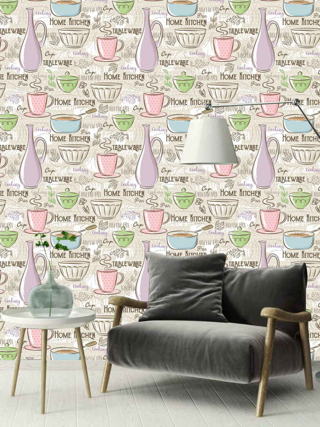 WallDaddy Pink & Blue Kitchen Theme Printed Self-Adhesive Wallpaper