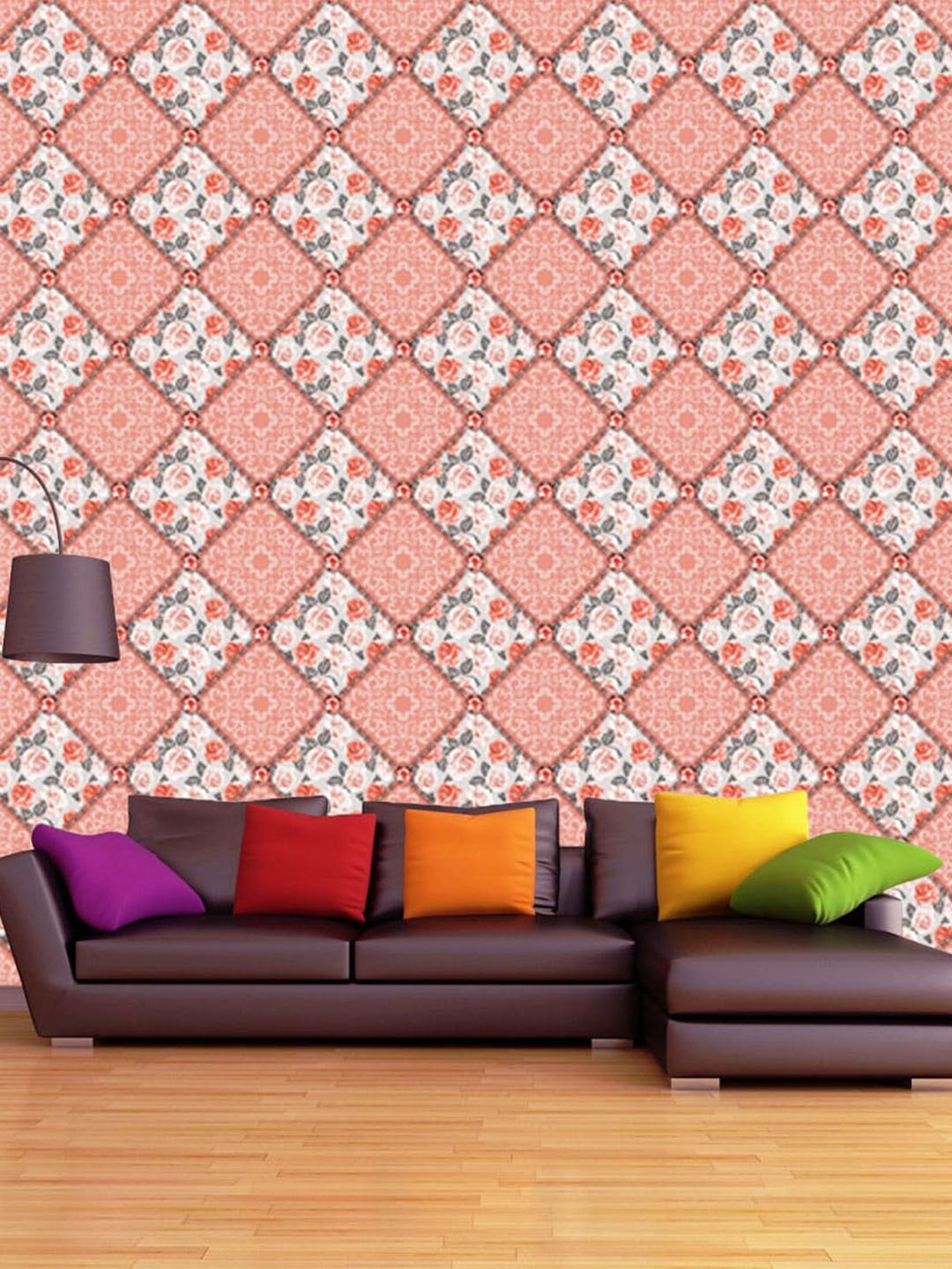 WallDaddy Pink & Grey Floral Printed Self-Adhesive Wallpaper