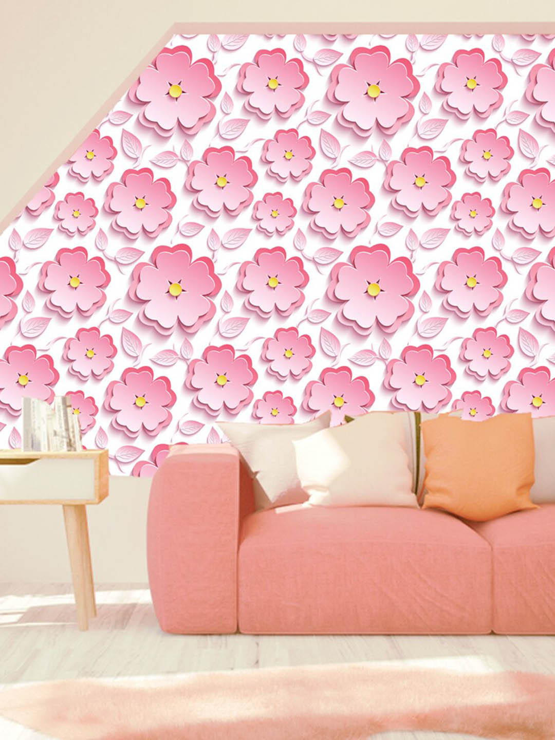 WallDaddy White & Pink Floral Self Adhesive Wallpaper