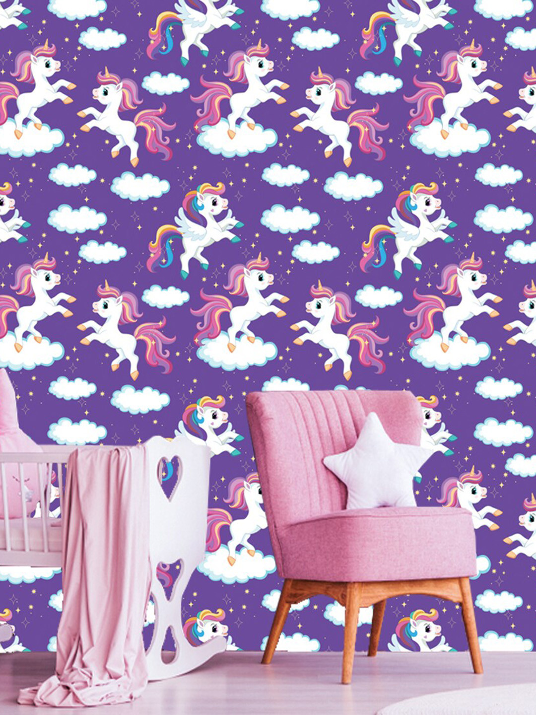WallDaddy Purple Unicorn Printed Waterproof Self Adhesive Wallpaper