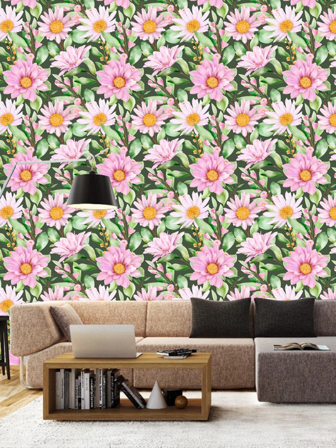 WallDaddy Green & Pink Phulwari Printed Wall Paper