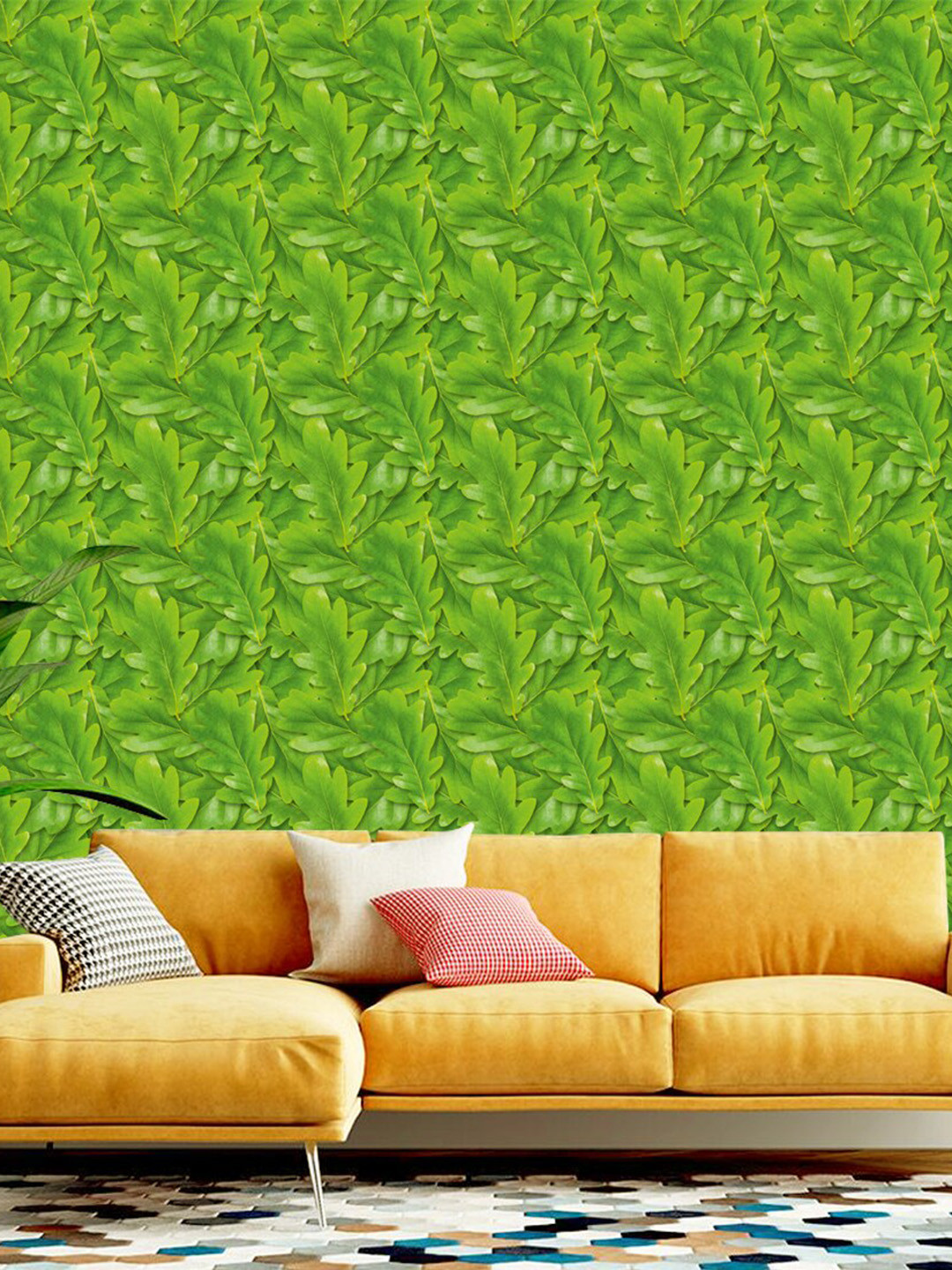 WallDaddy Green Leaves Printed Self Adhesive Wallpaper